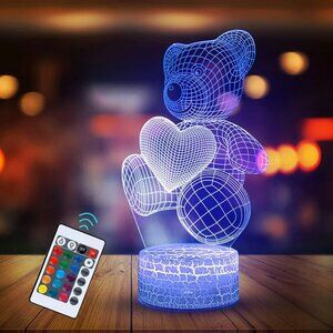 16 Colors Night Light 3D Illusion Teddy Bear Children's LED Light Romantic Color
